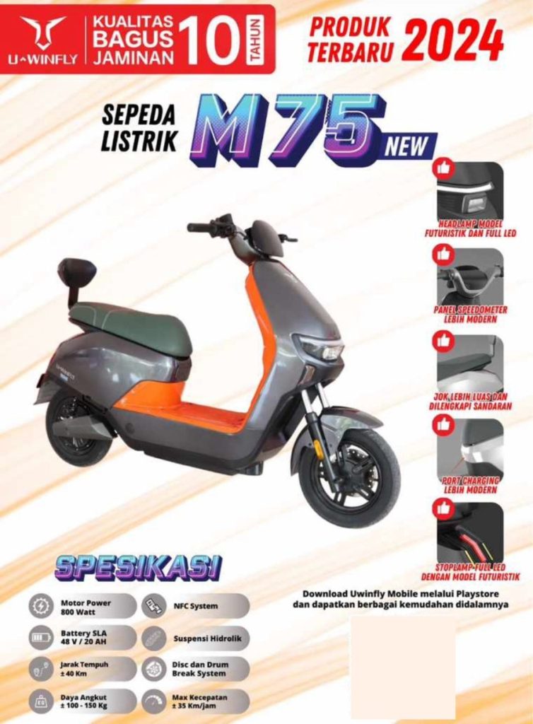 Harga dan Spesifikasi Sepeda Listrik Uwinfly M75